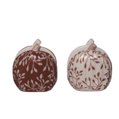 Transpac Ceramic Pumpkin And Vine Motif Sponge Napkin Holder Set 2 Fall Harvest Home Decorations For Autumn Thanksgiving