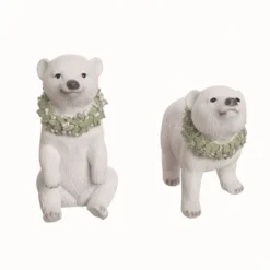 Transpac Resin Polar Bear Figurine Set Of 2 With Wreath Christmas Home Decorations Decorative Objects