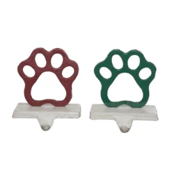 Transpac Set Of 2 Metal Pet Paw Stocking Holders - Perfect For Pet Lovers' Holiday Decor