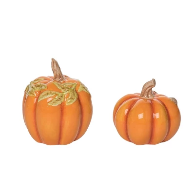 Transpac Dolomite 3.25 In Orange Harvest Pumpkin Salt And Pepper Shakers Set Of 2 For Fall Decor 2 Transpac Dolomite 3.25 In Orange Harvest Pumpkin Salt And Pepper Shakers Set Of 2 For Fall Decor - Image 2