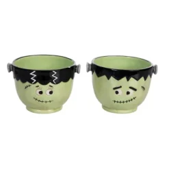 Transpac Dolomite Frankenstein Buddy Bowls Set Of 2 Ceramic Halloween Serving Bowls 25oz For Spooky Celebrations