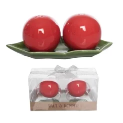 Transpac Ceramic Holly Salt And Pepper Shaker Set Of 2 Christmas Tabletop Decor Green Indoor Use Dishwasher Safe