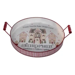 Transpac Metal Gingerbread Tray For Christmas Serving And Decoration Multicolor Design Hand Wash Only Unique Holiday Gift