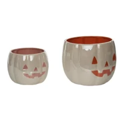 Transpac Dolomite 10.25 In White Halloween Iridescent Nesting Pumpkin Snack Bowls Set Of 2 Decorative Bowls