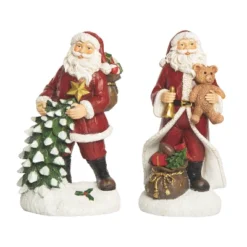 Transpac Resin Jolly Santa Decor Set Of 2 Christmas Home Decorations For Festive Holiday Cheer
