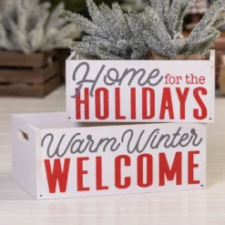 Transpac Wood 14.02 In. Multicolor Christmas Rustic Display Crate Set Of 2