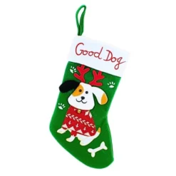 Transpac 14.5 Inch Good Dog Stocking Christmas Holiday Stocking , Bells Bone Treats Paw Prints (1PC) -Transpac GUEST 968029a0 75e2 4ade 91af f70b28c2d2e9