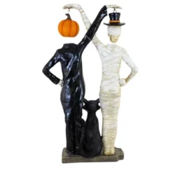 Transpac 18.5 Inch Skull & Pumpkin Hanging Head Halloween Figurine , Halloween Decor Mummy Cat (3PC)