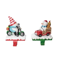 Transpac Resin Silly Holiday Friends Stocking Holder Set Of 2 Fun Christmas Home Decorations For Stockings