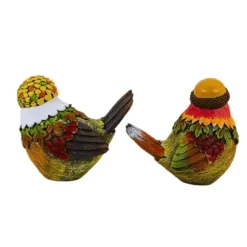 Transpac 4.0 Inch Acorn Harvest Birds Fall Figurine Set , Thanksgiving Decor Fall Thanksgiving Leaves (2PC)