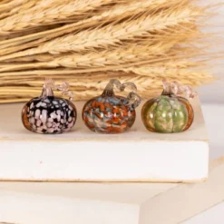Transpac Glass Mini Autumn Speckle Pumpkin Set Of 3 - Fall Decorative Objects For Home Decor And Seasonal Styling