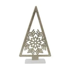 Transpac 24 Inch Gold Triangle Tree With Snowflake Tabletop Sculpture Beautiful White And Gold Christmas Decoration