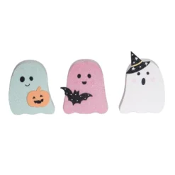 Transpac MDF Glitter Ghost Set Of 3 Decorative Sculptures For Halloween Indoor Use Multicolor Tabletop Decor