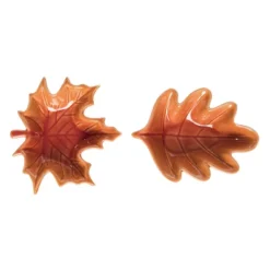 Transpac Ceramic Fall Leaf Dish Set Of 2 Decorative Trays And Platters For Autumn Harvest Tabletop Accent