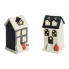 Transpac Large Dolomite Light Up Halloween House Set Of 2 Decorative Sculptures Ceramic Multicolor Battery Operated