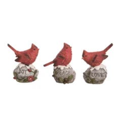 Transpac Snowy Sentiment Cardinal Figurine Set Of 3 Christmas Home Decorations Resin Decorative Objects