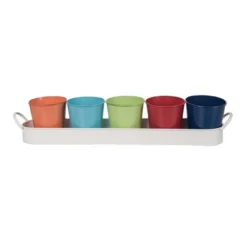 Transpac Multi Color Metal Planters With Tray Set Of 6 Perfect For Spring Home Decorations And Gardening
