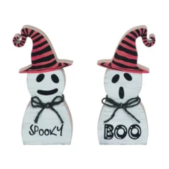 Transpac Halloween Cute Ghosts In Witch Hats Figurines 7.75 Inch MDF Decorative Objects For Festive Decor