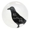 Transpac 8.0 Inch Halloween Line Art Plates Halloween Seasonal Tabletop , Halloween Decor St/4 Black Cat Ghost Crow Skull (4PC)