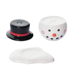 Transpac Dolomite Melted Snowman Salt And Pepper Shaker Set Of 3 For Christmas Holiday Table Decor