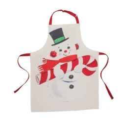 Transpac 36 In Multicolor Christmas Retro Snowman Apron Cotton Kitchen Textile For Holiday Cooking And Baking