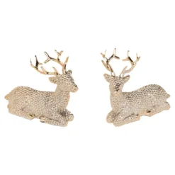 Transpac Small Resin Shiny Gold Reindeer Set Of 2 Christmas Home Decorations