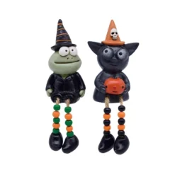 Transpac Resin Witchy Frog And Cat Sitters Set Of 2 Decorative Figurines For Halloween Indoor Tabletop Decor