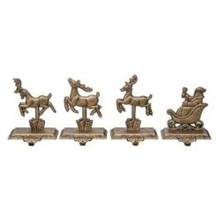 Transpac Iron Santa And Reindeer Stocking Holder Set Of 4 Christmas Home Decorations For Holiday Cheer