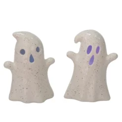 Transpac Light Up Stoneware Ghosts Set Of 2 Halloween Decorative Sculptures Prelit Indoor Tabletop Home Decor Gift