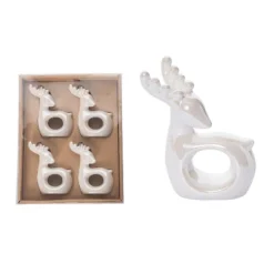 Transpac Dolomite 9.6 In White Christmas Elegant Reindeer Napkin Ring Set Of 4 Kitchen Holders For Holiday Decor -Transpac GUEST d2d91d63 77ba 478f 86fb 6aeba91ebe89