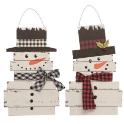 Transpac Rustic Slat Snowman Set Of 2 Decorative Figurines For Christmas Multicolored Tabletop Decor Indoor Gifts