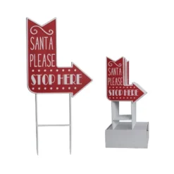 Transpac Metal Santa Stop Yard Stake 12 Red Christmas Outdoor Decoration Easy Care Holiday Decor And Festive Displays