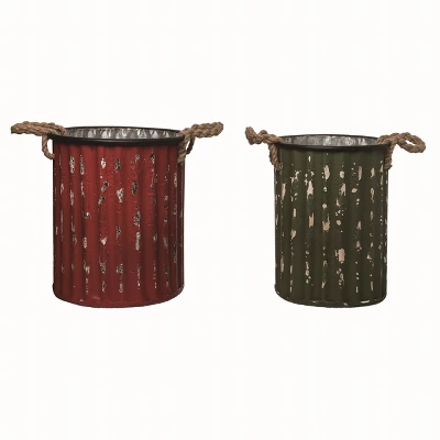 Transpac Metal Red Christmas Rugged Buckets Set Of 2 1 Transpac Metal Red Christmas Rugged Buckets Set Of 2