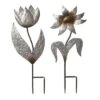 Transpac Set Of 2 Metal Garden Flower Yardstakes Decorative Silver Stakes For Indoor Outdoor Use Perfect Gift Idea