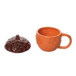 Transpac Dolomite 6.25 In. Harvest Patterned Acorn Mug With Lid