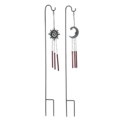 Transpac Iron Sun And Moon Wind Chime Yard Stakes Set Of 2 Decorative Garden Stakes Multicolored Indoor Outdoor Decor