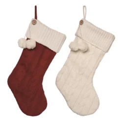 Transpac Fabric Knit Christmas Stocking Set Of 2 Multicolored Polyester Holiday Decor For Mantel Indoor Use