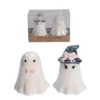Transpac Dolomite Pearlized Ghost Bow Tie Salt And Pepper Shakers Ceramic Halloween Decor For Festive Dining