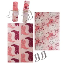 Transpac Cowboy Santa Pink Tea Towel And Cookie Set For Christmas Kitchen Textiles Multicolor Polyester Holiday Gift
