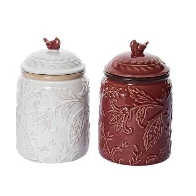Transpac Ceramic Embossed Cardinal Canister Set Of 2 For Christmas Home Decor Decorative Objects 1 Transpac Ceramic Embossed Cardinal Canister Set Of 2 For Christmas Home Decor Decorative Objects