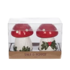 Transpac Dolomite Christmas Mushroom Salt And Pepper Shaker Set Of 2 Ceramic Multicolor Holiday Tabletop Decor