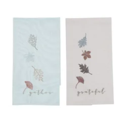 Transpac Fall Harvest Thanksgiving Leaf Embroidered Kitchen Towels Set Of 2 Cotton Kitchen Textiles For Autumn Decor