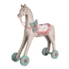 Transpac 22.5 In Tan Christmas Retro Wheeled Horse Decor Powder Limestone Decorative Object For Holiday Cheer