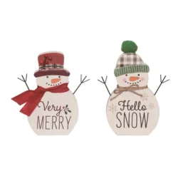 Transpac MDF Decked Out Snowman Decor Set Of 2 Christmas Home Decorations For Festive Holiday Cheer