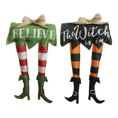 Transpac Reversible Elf Witch Burlap Door Decor Christmas Tabletop Indoor Holiday Decoration Gift Hostess Gifts 1 Transpac Reversible Elf Witch Burlap Door Decor Christmas Tabletop Indoor Holiday Decoration Gift Hostess Gifts