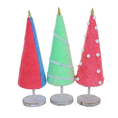 Transpac 11.0 Inch Fabric Punch Needle Tree Set Christmas Decorative Tree Set , Christmas Decor Fabric Wrapped Cone Wooden Base (3PC) 2 Transpac 11.0 Inch Fabric Punch Needle Tree Set Christmas Decorative Tree Set , Christmas Decor Fabric Wrapped Cone Wooden Base (3PC) - Image 2