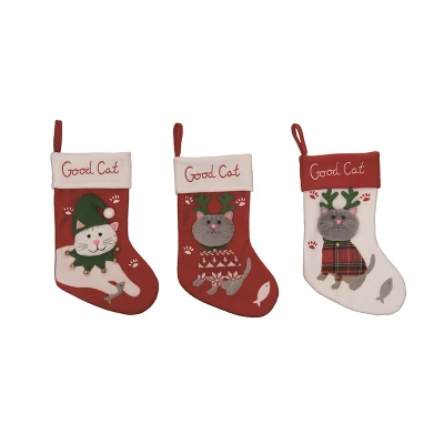 Transpac Good Cat Holiday Stocking Set Of 3 Red Polyester Christmas Indoor Decorations For Mantel Gift Giving 1 Transpac Good Cat Holiday Stocking Set Of 3 Red Polyester Christmas Indoor Decorations For Mantel Gift Giving
