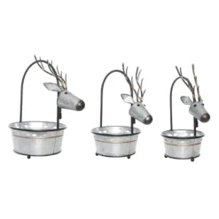 Transpac Metal Reindeer Nesting Buckets Set Of 3 Decorative Figurines For Christmas Silver Tabletop Decor Indoor Gifts