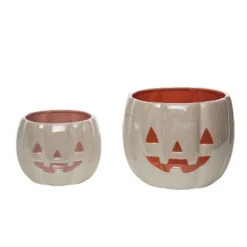 Transpac Dolomite 10.25 In White Halloween Iridescent Nesting Pumpkin Snack Bowls Set Of 2 Decorative Bowls -Transpac GUEST f8a89477 0637 41bd 94c3 1bd43985ec50