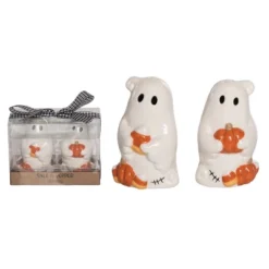 Transpac Dolomite Vintage Ghost Salt And Pepper Shaker Set Ceramic Halloween Decor For Spooky Dining Experience